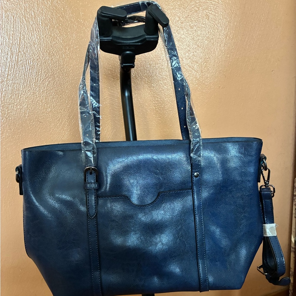 Deep Blue Vegan Leather Tote with Dual Straps - Gracie’s Bags